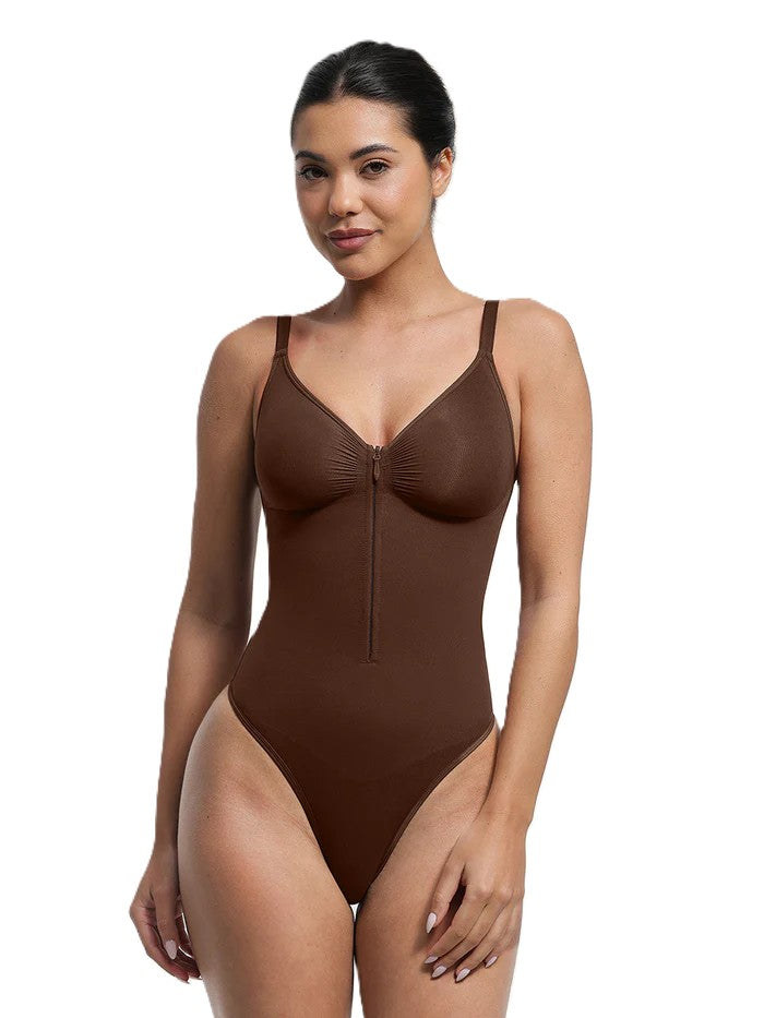Plunge Chest Support Bodysuit with Clips Inside